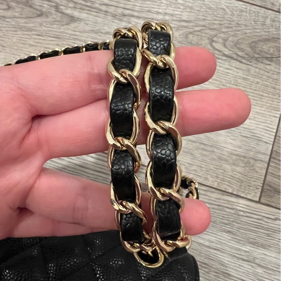 Black Caviar Leather Quilted Classic Flap Medium Shoulder Bag with Gold Accents - Picture 3 of 14